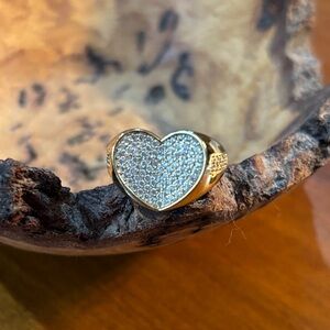 Gold Heart Ring with Crystals